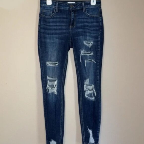 Cello jeans size 5 women’s skinny distressed ripped blue jeans - Picture 1 of 7